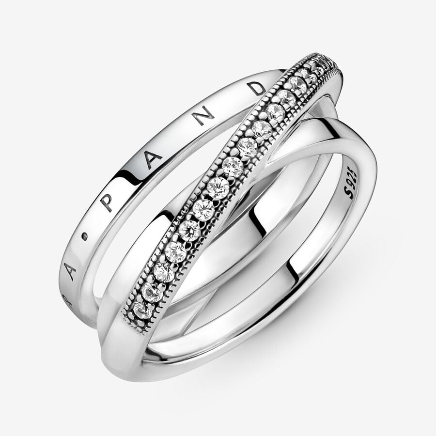 Band Rings Pandora Crossover Pave Triple Strieborne | SK670GHRZ