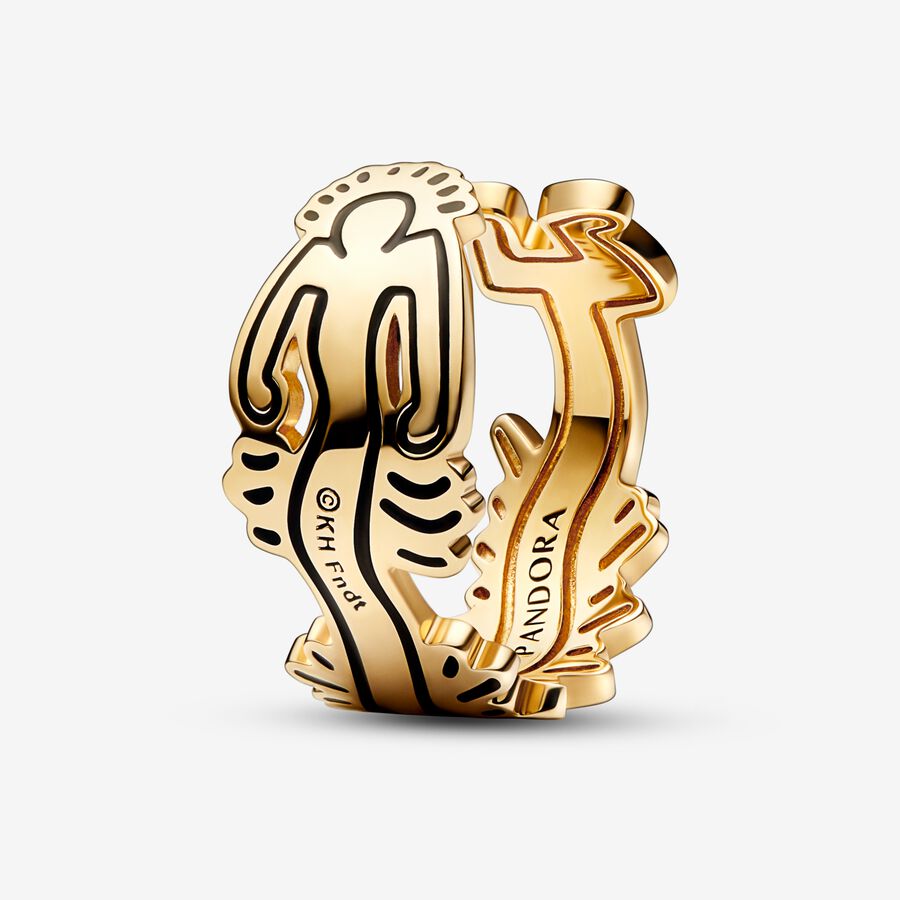 Band Rings Pandora Keith Haring x Wavy Figure Open Zlate | SK342ARYT