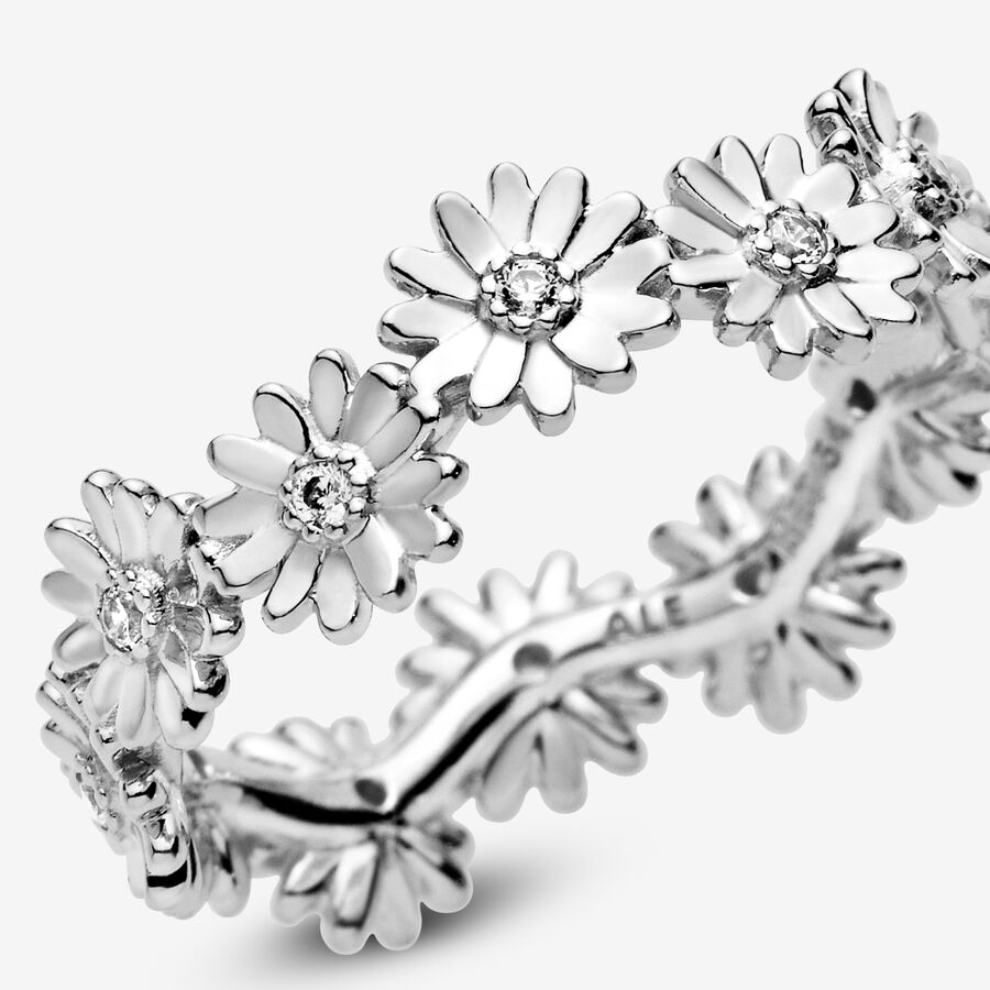 Band Rings Pandora Sparkling Daisy Flower Crown Strieborne | SK568RHIC