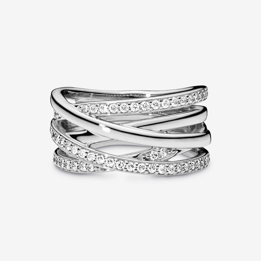 Band Rings Pandora Sparkling & Polished Lines Strieborne | SK520CYAS