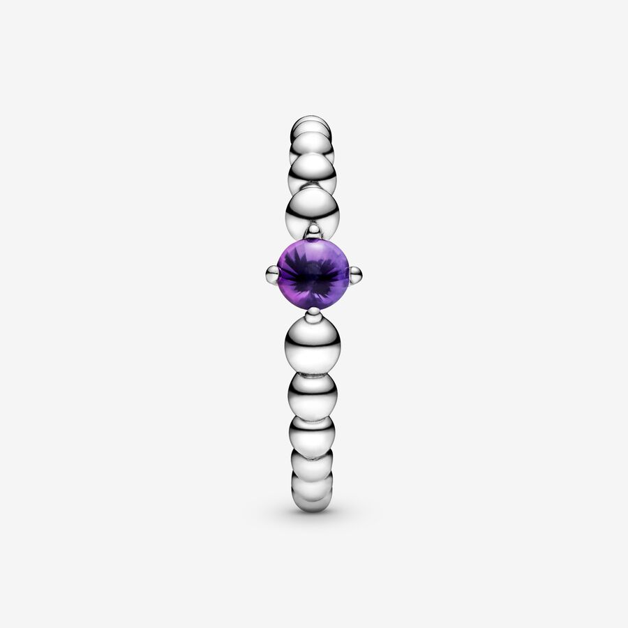 Birthstone Rings Pandora February Purple Beaded Strieborne | SK465PIFE