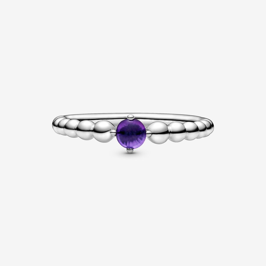 Birthstone Rings Pandora February Purple Beaded Strieborne | SK465PIFE