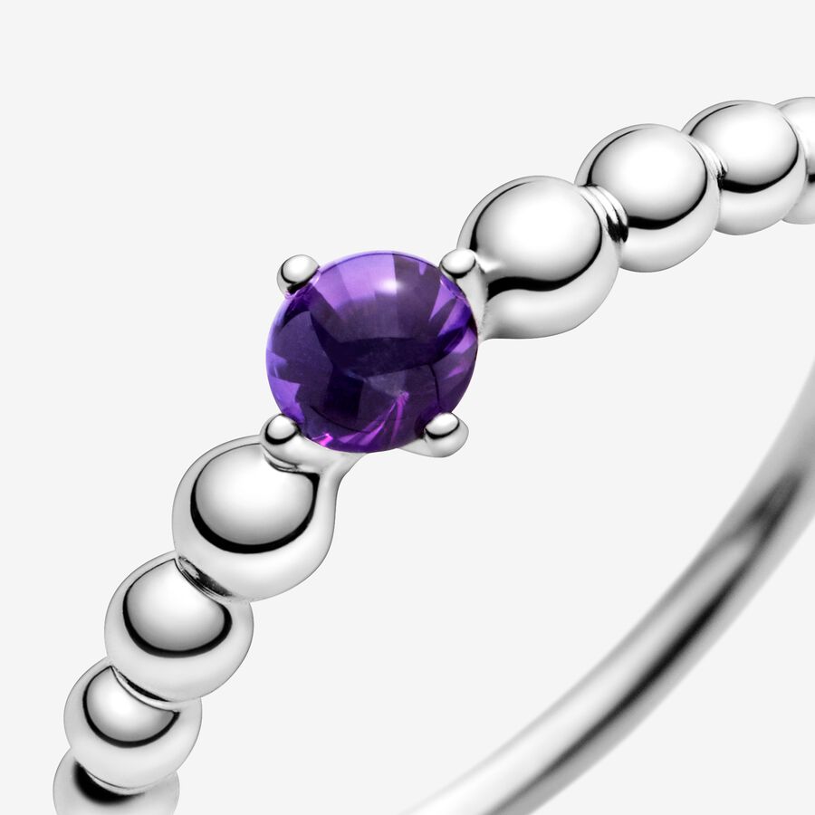 Birthstone Rings Pandora February Purple Beaded Strieborne | SK465PIFE