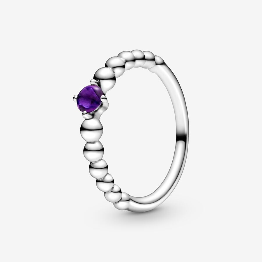 Birthstone Rings Pandora February Purple Beaded Strieborne | SK465PIFE