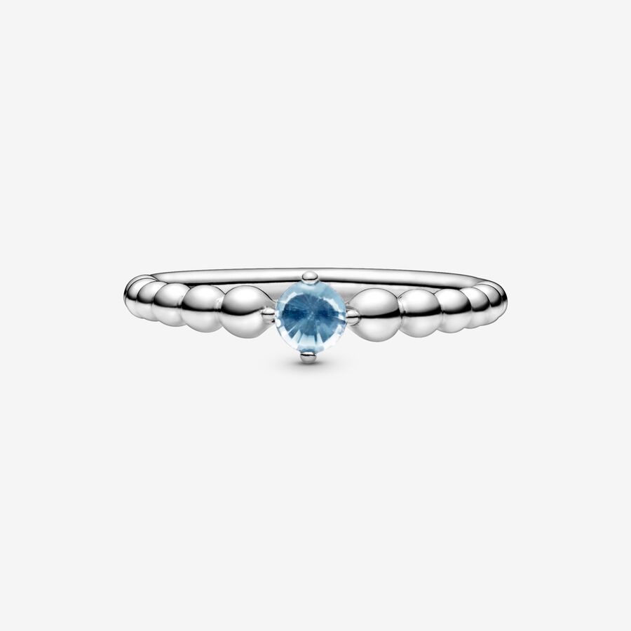 Birthstone Rings Pandora March Aqua Blue Beaded Strieborne | SK941YOEJ