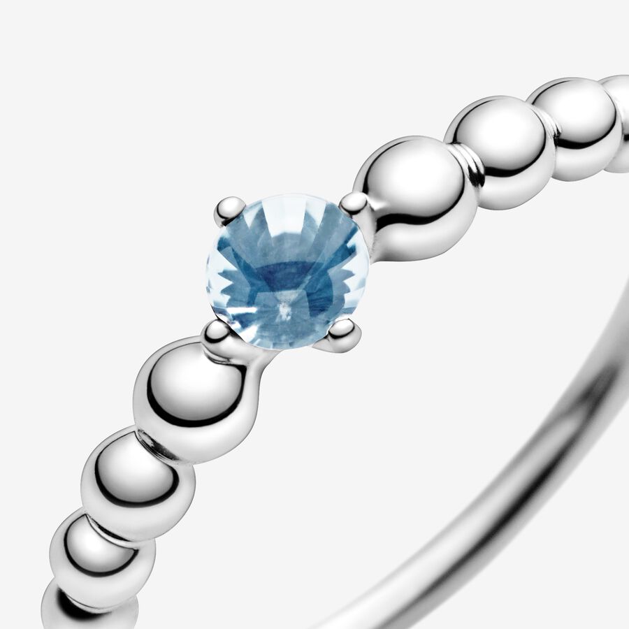 Birthstone Rings Pandora March Aqua Blue Beaded Strieborne | SK941YOEJ