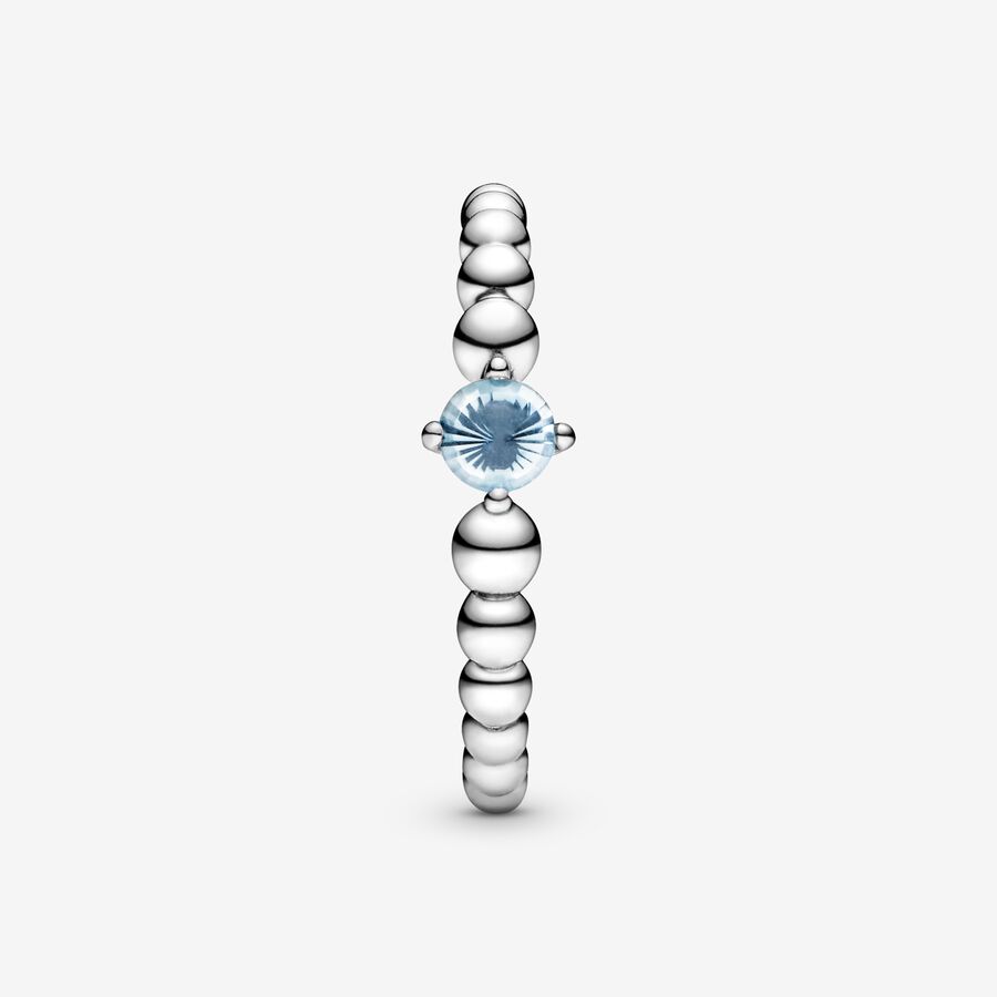 Birthstone Rings Pandora March Aqua Blue Beaded Strieborne | SK941YOEJ