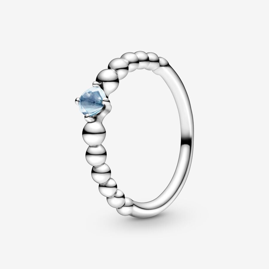 Birthstone Rings Pandora March Aqua Blue Beaded Strieborne | SK941YOEJ