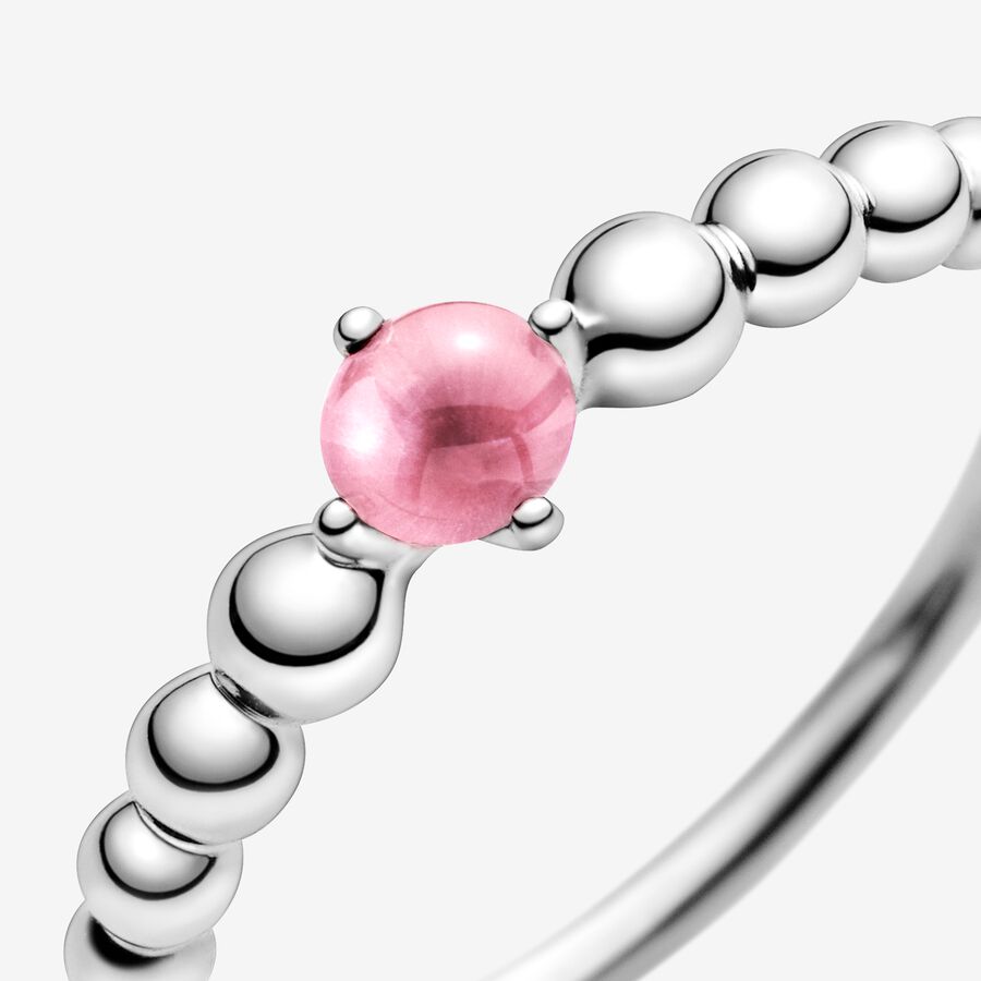 Birthstone Rings Pandora October Petal Pink Beaded Strieborne | SK346STIN