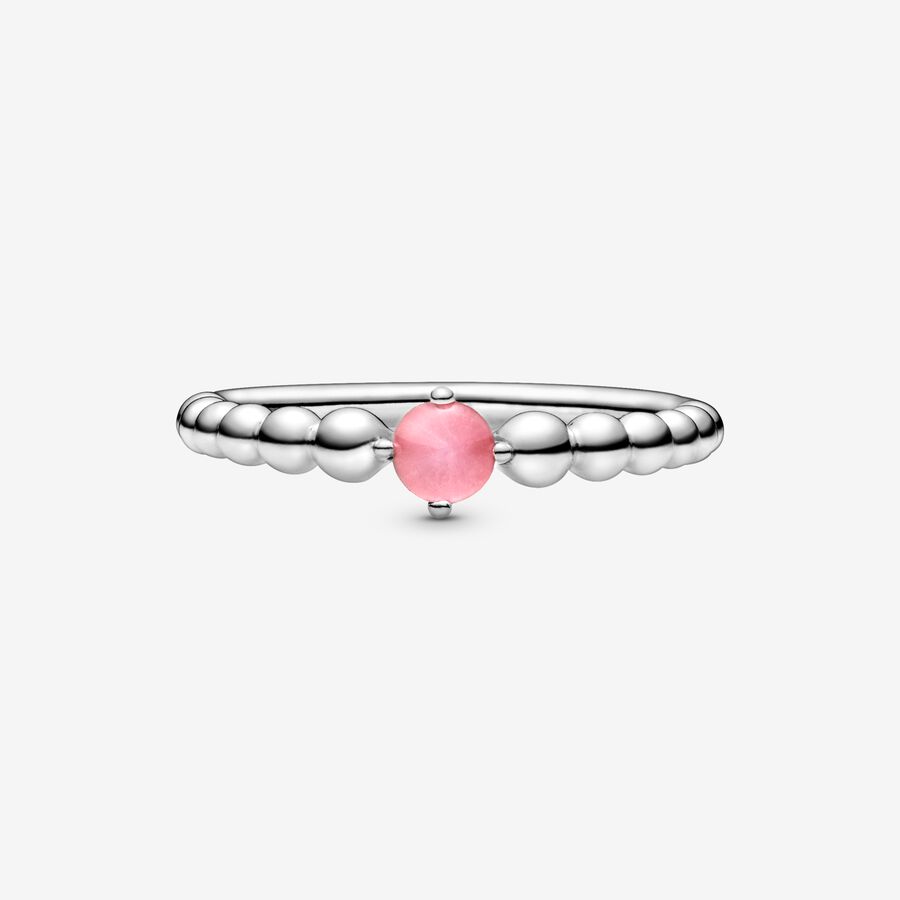 Birthstone Rings Pandora October Petal Pink Beaded Strieborne | SK346STIN