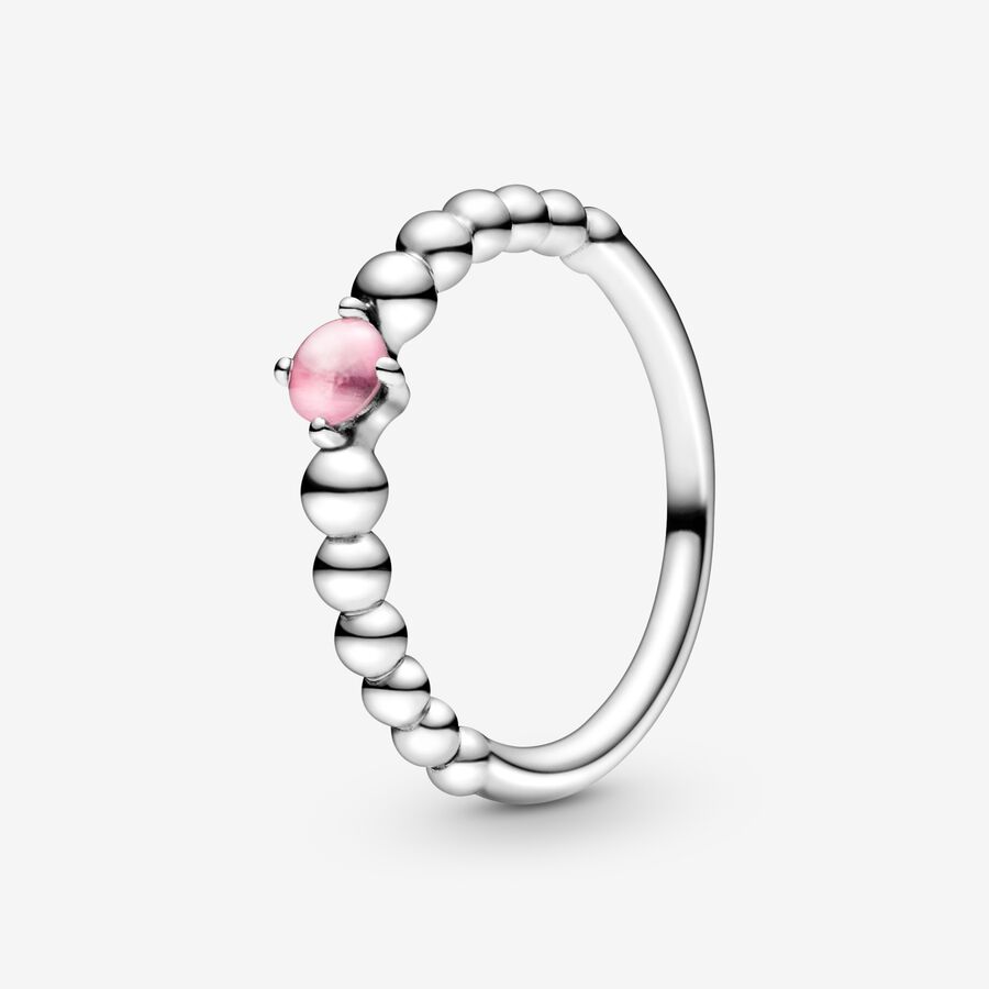 Birthstone Rings Pandora October Petal Pink Beaded Strieborne | SK346STIN