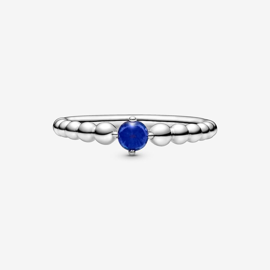 Birthstone Rings Pandora September Sea Blue Beaded Strieborne | SK263SCUJ