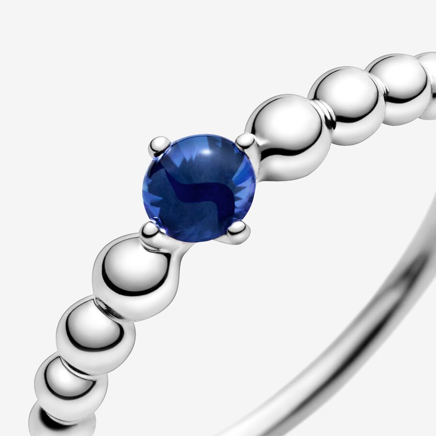 Birthstone Rings Pandora September Sea Blue Beaded Strieborne | SK263SCUJ