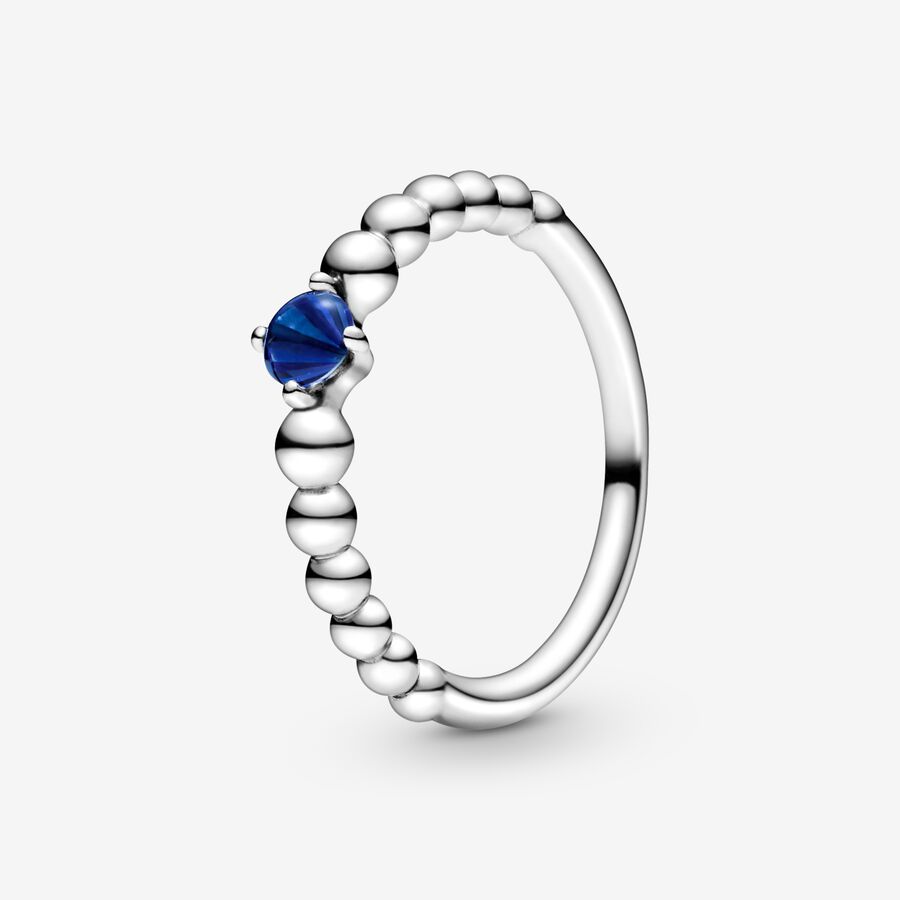 Birthstone Rings Pandora September Sea Blue Beaded Strieborne | SK263SCUJ