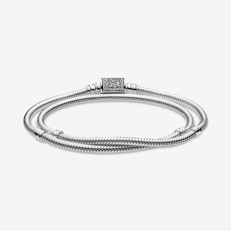 Chain Bracelets Pandora Moments Double Wrap Barrel Clasp Snake Strieborne | SK235PNHM