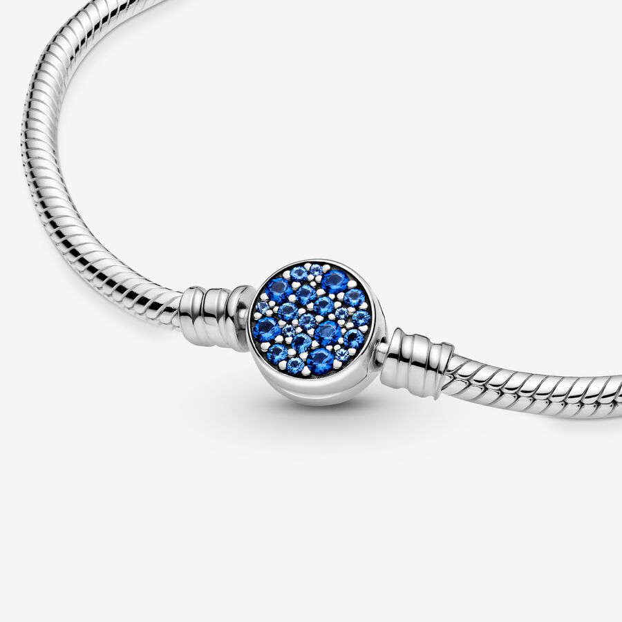 Chain Bracelets Pandora Moments Sparkling Blue Disc Clasp Snake Strieborne | SK296DPXU