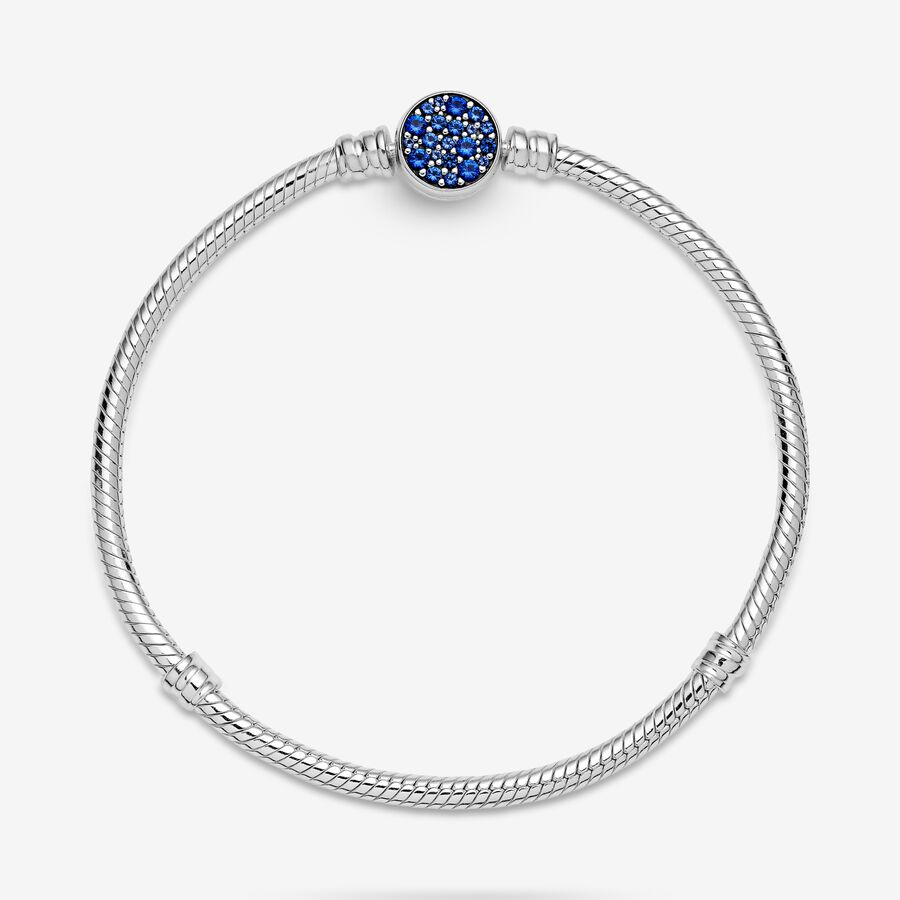 Chain Bracelets Pandora Moments Sparkling Blue Disc Clasp Snake Strieborne | SK296DPXU