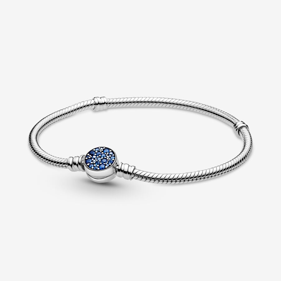 Chain Bracelets Pandora Moments Sparkling Blue Disc Clasp Snake Strieborne | SK296DPXU