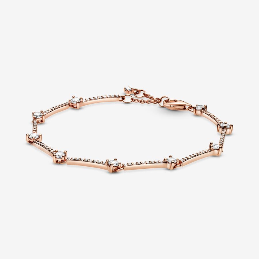 Chain Bracelets Pandora Sparkling Pave Bars Ruzove Zlate | SK196HNEJ