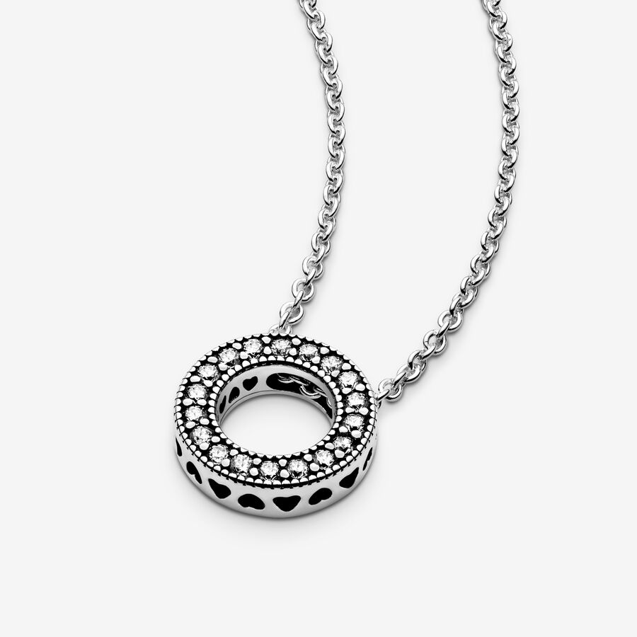 Chain Necklaces Pandora Logo Pave Circle Collier Strieborne | SK610ESRD