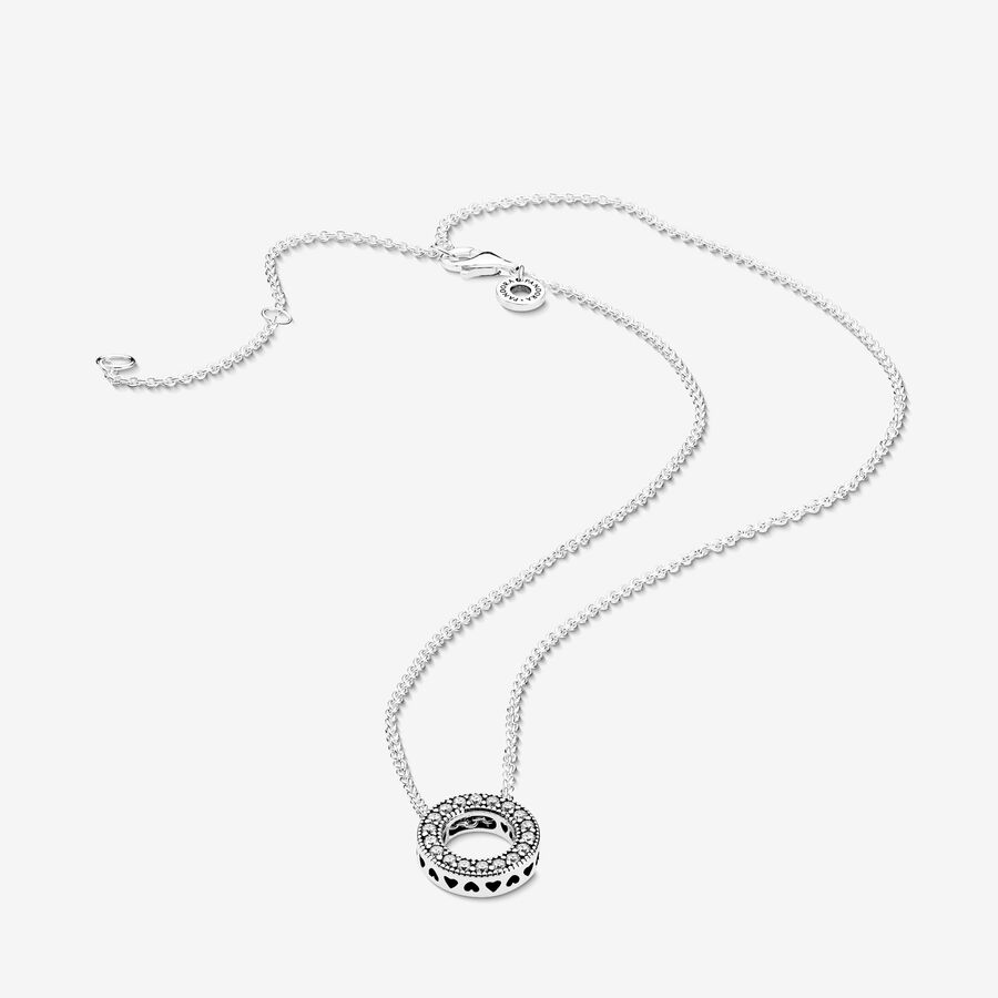 Chain Necklaces Pandora Logo Pave Circle Collier Strieborne | SK610ESRD