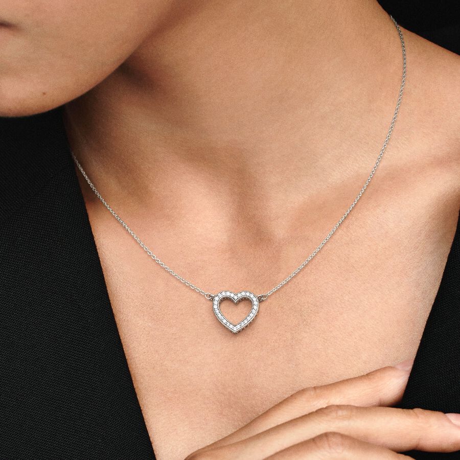 Chain Necklaces Pandora Loving Hearts & Love of with Clear CZ Strieborne | SK314MONS