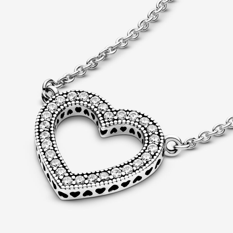 Chain Necklaces Pandora Loving Hearts & Love of with Clear CZ Strieborne | SK314MONS