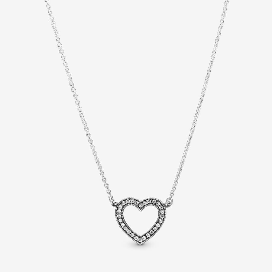 Chain Necklaces Pandora Loving Hearts & Love of with Clear CZ Strieborne | SK314MONS