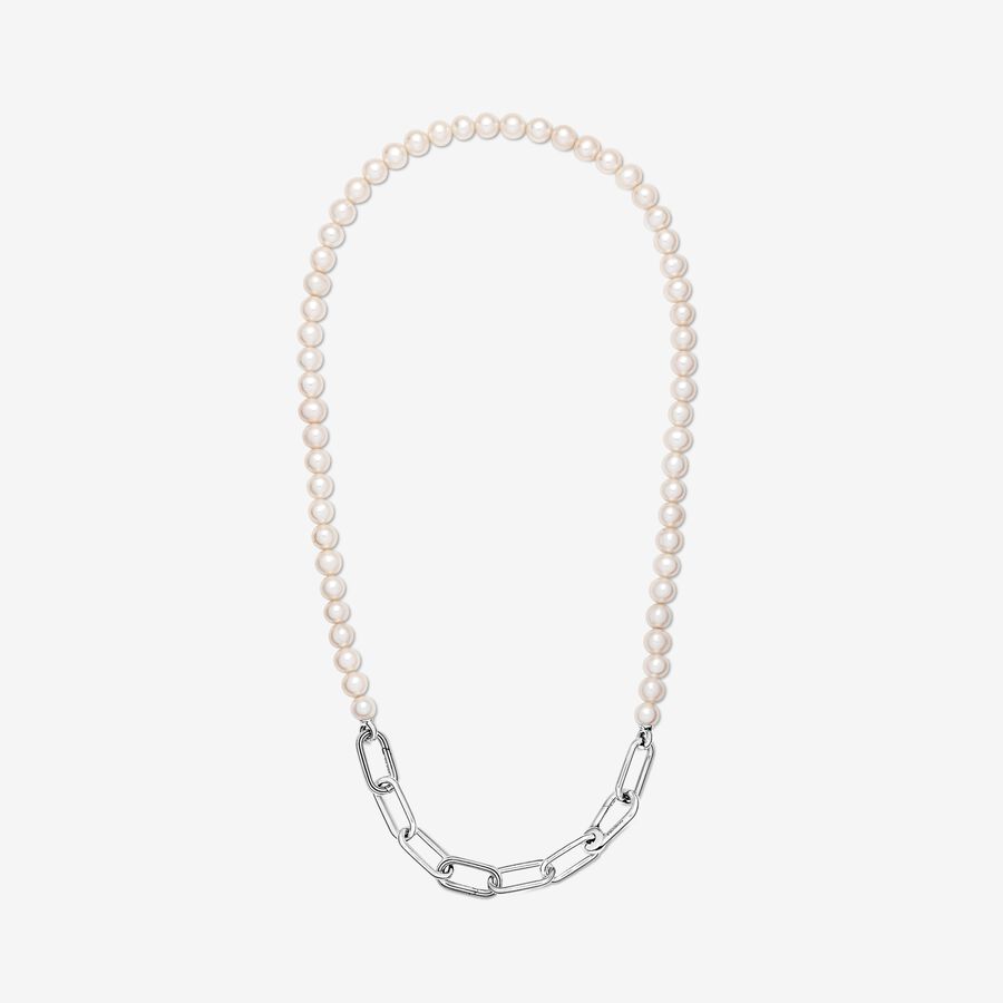 Chain Necklaces Pandora ME Treated Freshwater Cultured Pearl Strieborne | SK736ZLJO