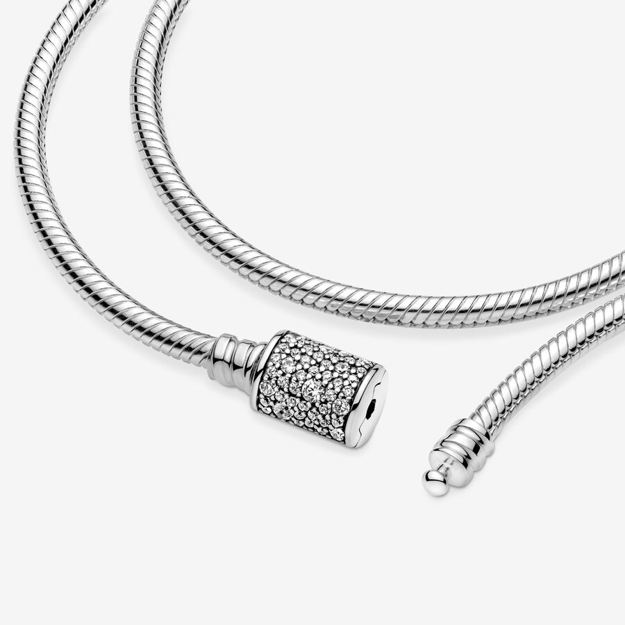 Chain Necklaces Pandora Moments Double Wrap Barrel Clasp Snake Strieborne | SK253YUTO