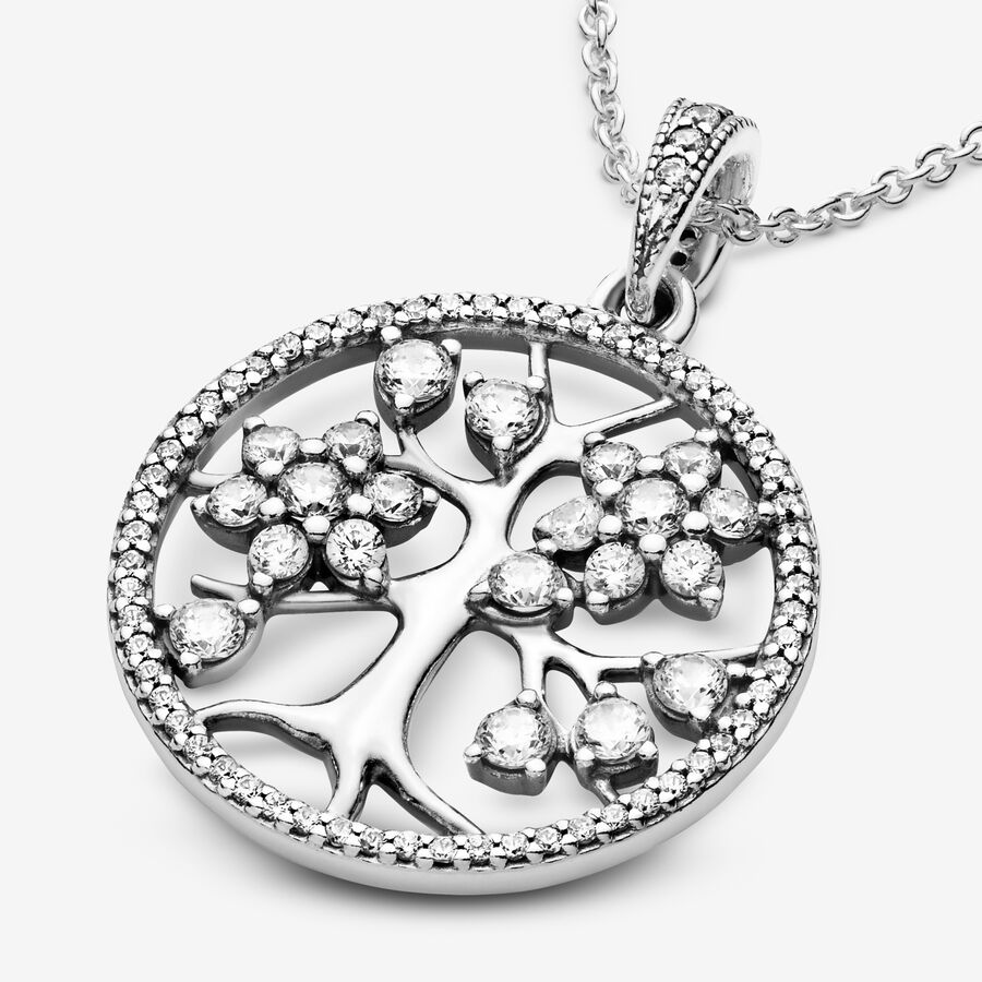 Chain Necklaces Pandora Sparkling Family & Friends Tree Strieborne | SK073ZCFH