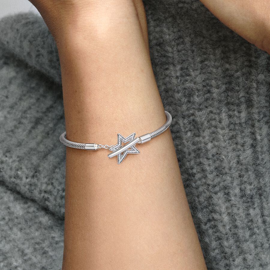 Charm Bracelets Pandora Moments Asymmetric Star T-bar Snake Strieborne | SK284QGTL