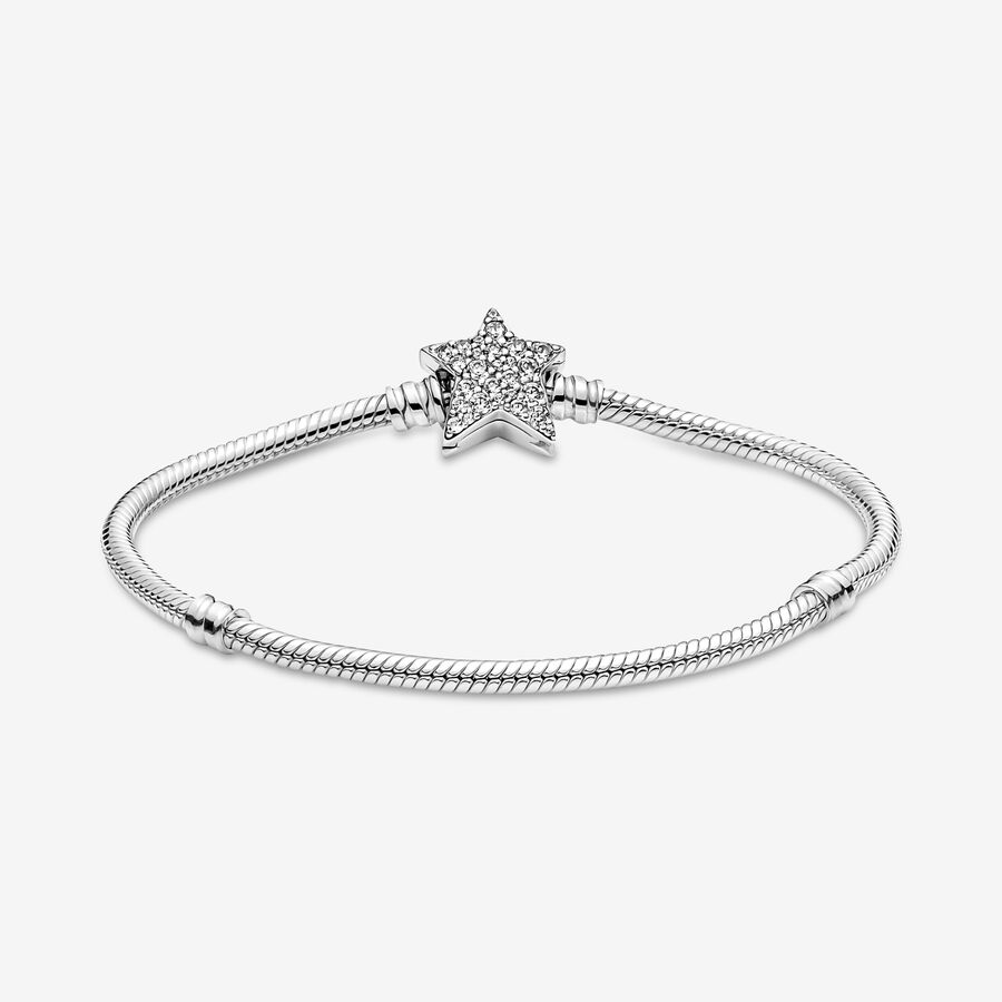 Charm Bracelets Pandora Moments Asymmetric Star Clasp Snake Strieborne | SK805BSGJ