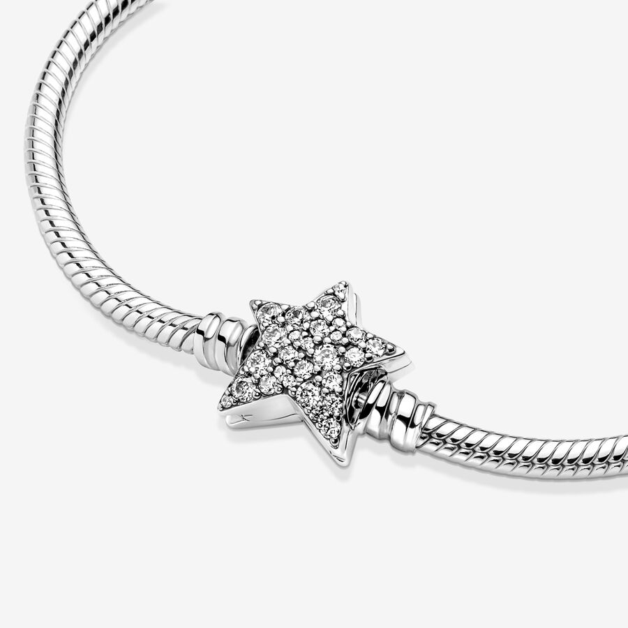 Charm Bracelets Pandora Moments Asymmetric Star Clasp Snake Strieborne | SK805BSGJ