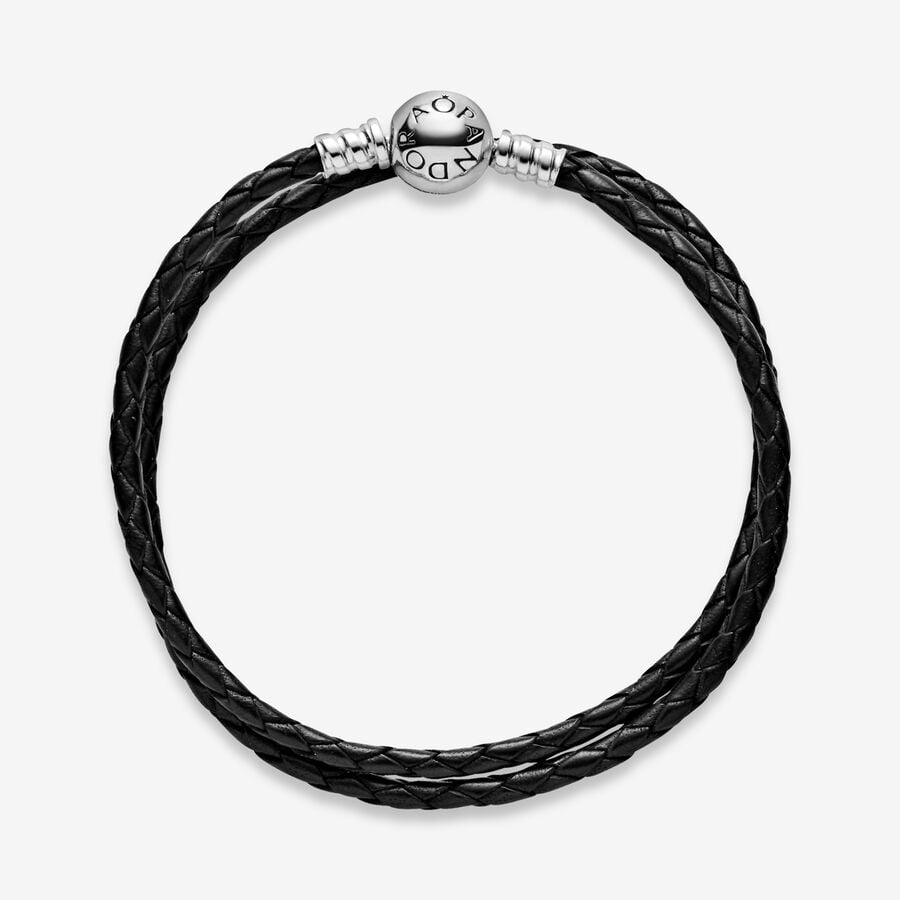 Charm Bracelets Pandora Moments Double Black Strieborne | SK794MTBU