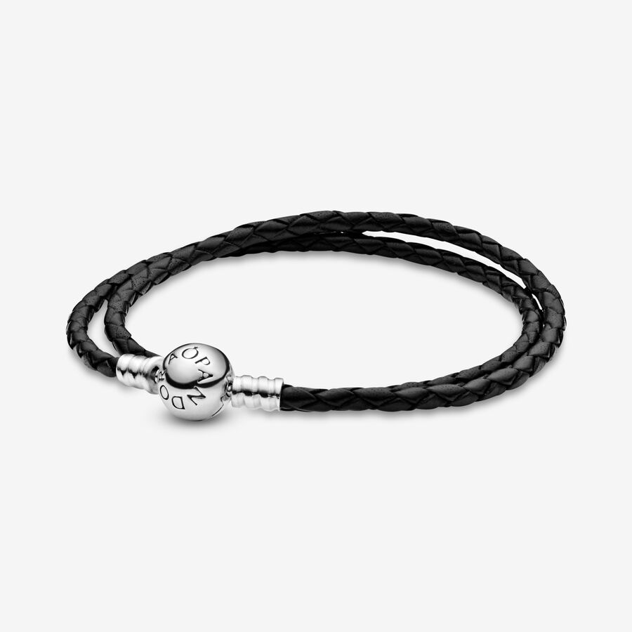 Charm Bracelets Pandora Moments Double Black Strieborne | SK794MTBU