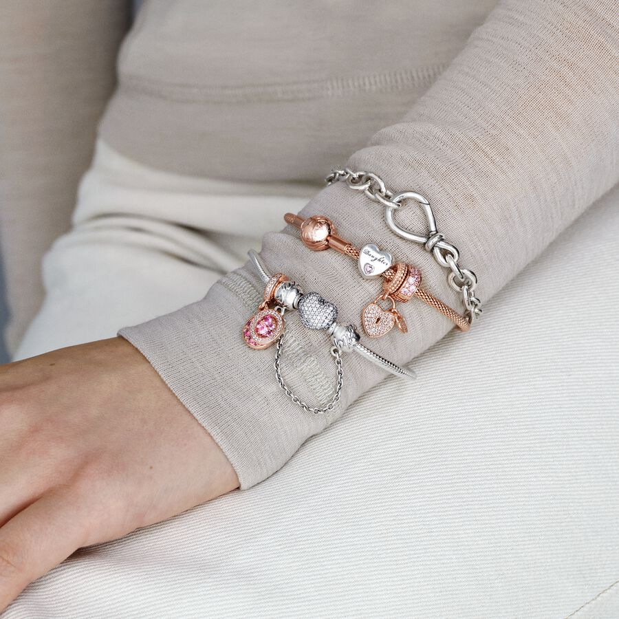 Charm Bracelets Pandora Moments Mesh Ruzove Zlate | SK361KUPZ