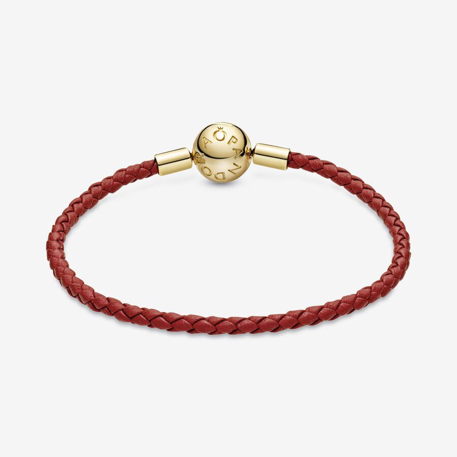 Charm Bracelets Pandora Moments Red Woven Zlate | SK591EGHQ