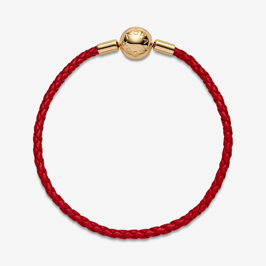 Charm Bracelets Pandora Moments Red Woven Zlate | SK591EGHQ