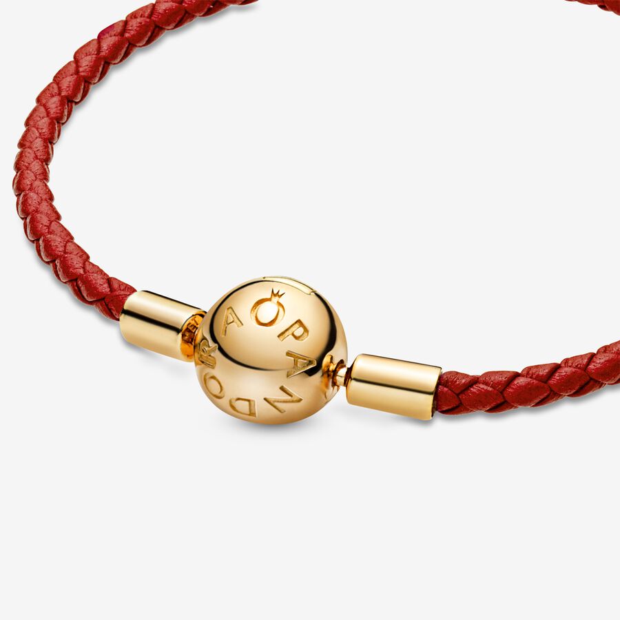 Charm Bracelets Pandora Moments Red Woven Zlate | SK591EGHQ