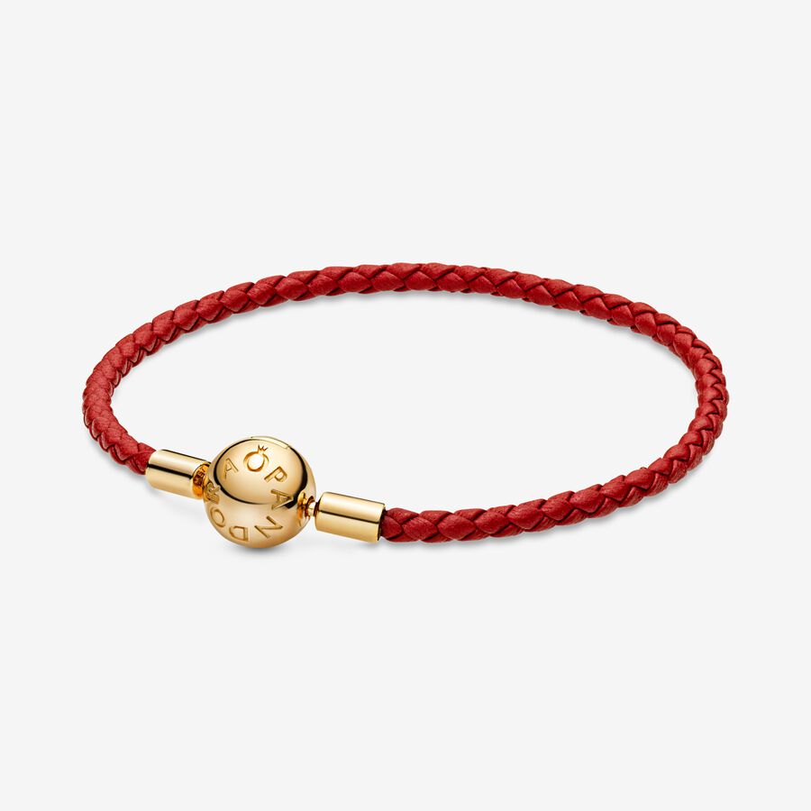 Charm Bracelets Pandora Moments Red Woven Zlate | SK591EGHQ