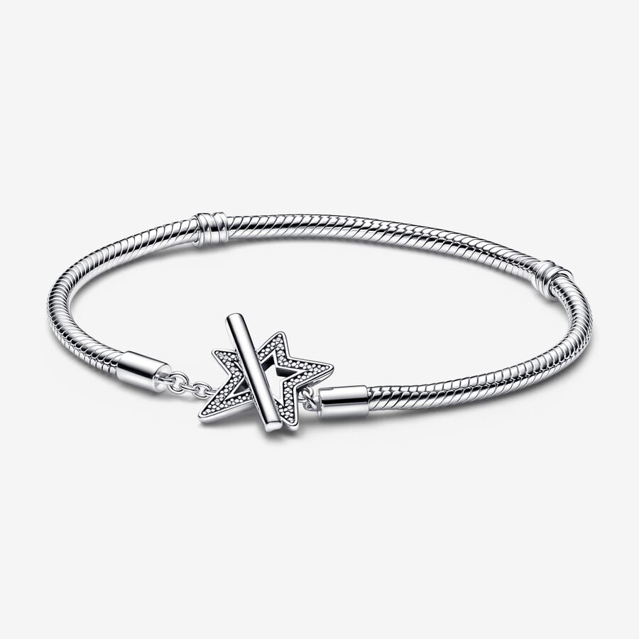 Charm Holders Pandora Moments Asymmetric Star T-bar Snake Strieborne | SK261PTRO