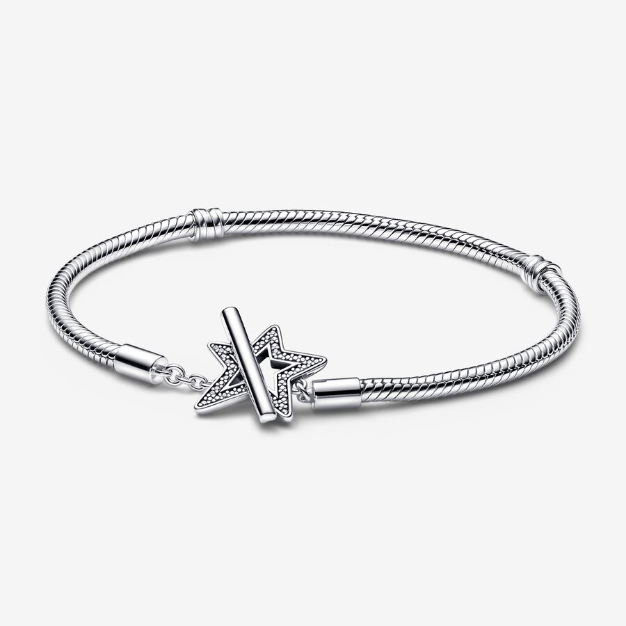 Charm Holders Pandora Moments Asymmetric Star T-bar Snake Strieborne | SK273DHKX