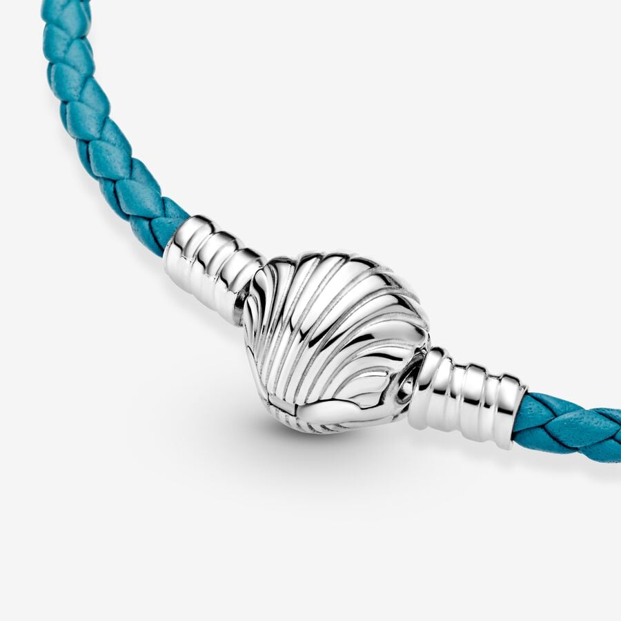 Charm Holders Pandora Moments Seashell Clasp Turquoise Braided Strieborne | SK649TDMW