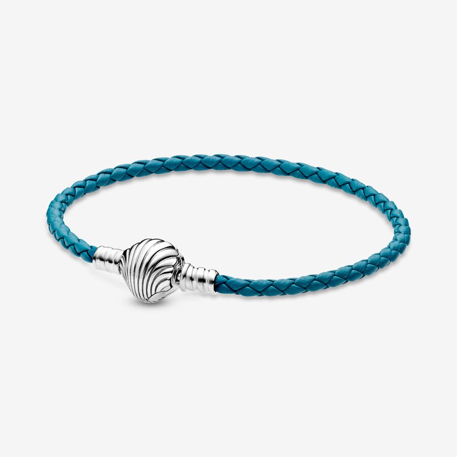 Charm Holders Pandora Moments Seashell Clasp Turquoise Braided Strieborne | SK649TDMW