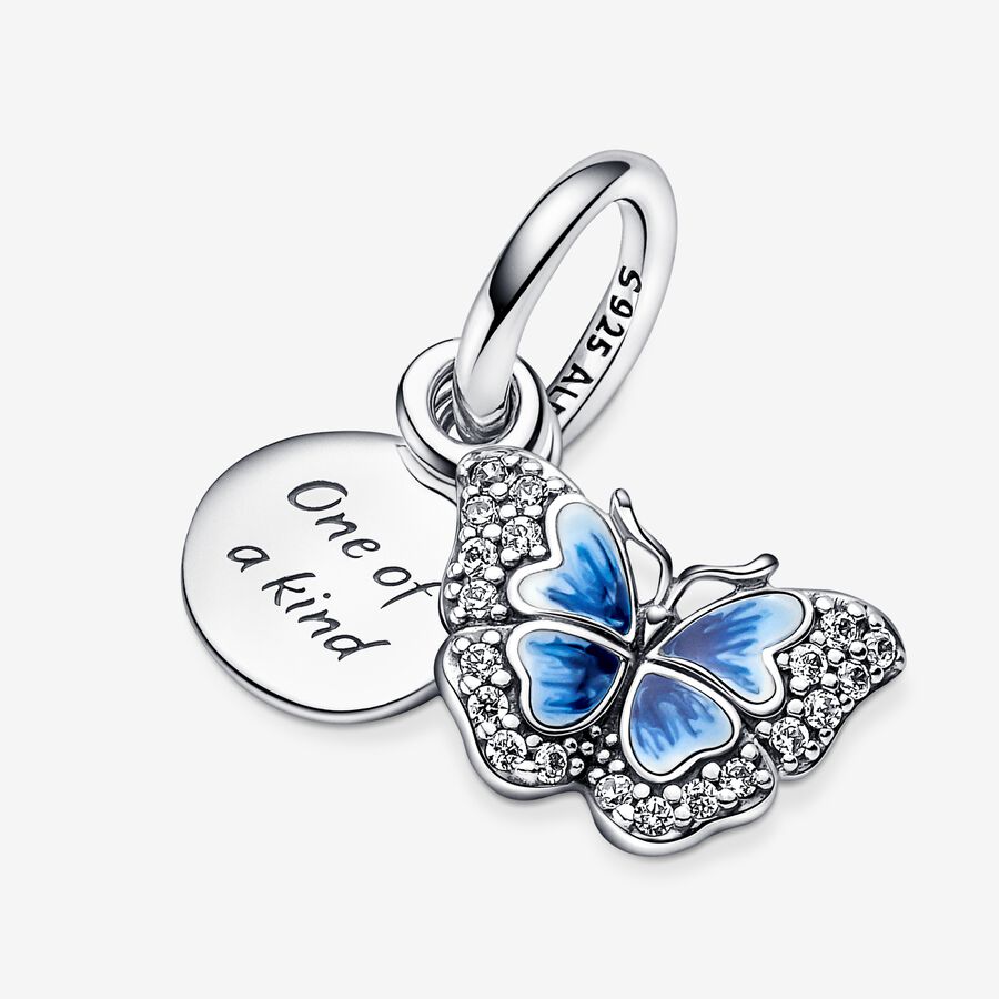 Charms Pandora Blue Butterfly & Quote Double Strieborne | SK342TBDV