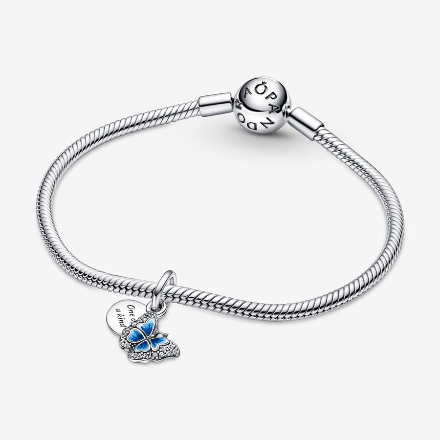 Charms Pandora Blue Butterfly & Quote Double Strieborne | SK342TBDV