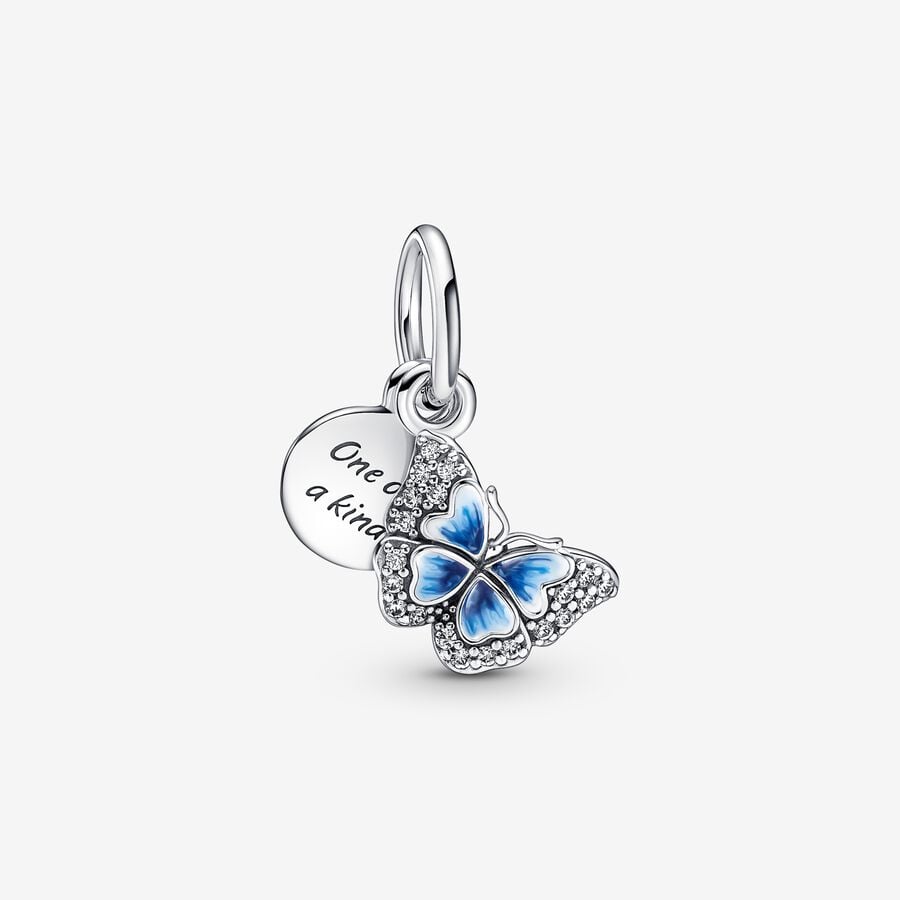 Charms Pandora Blue Butterfly & Quote Double Strieborne | SK342TBDV