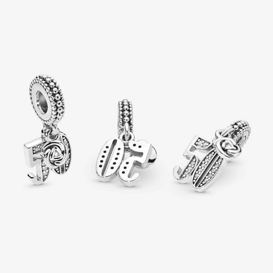 Dangle Charms Pandora 50th Celebration Strieborne | SK951CDPM