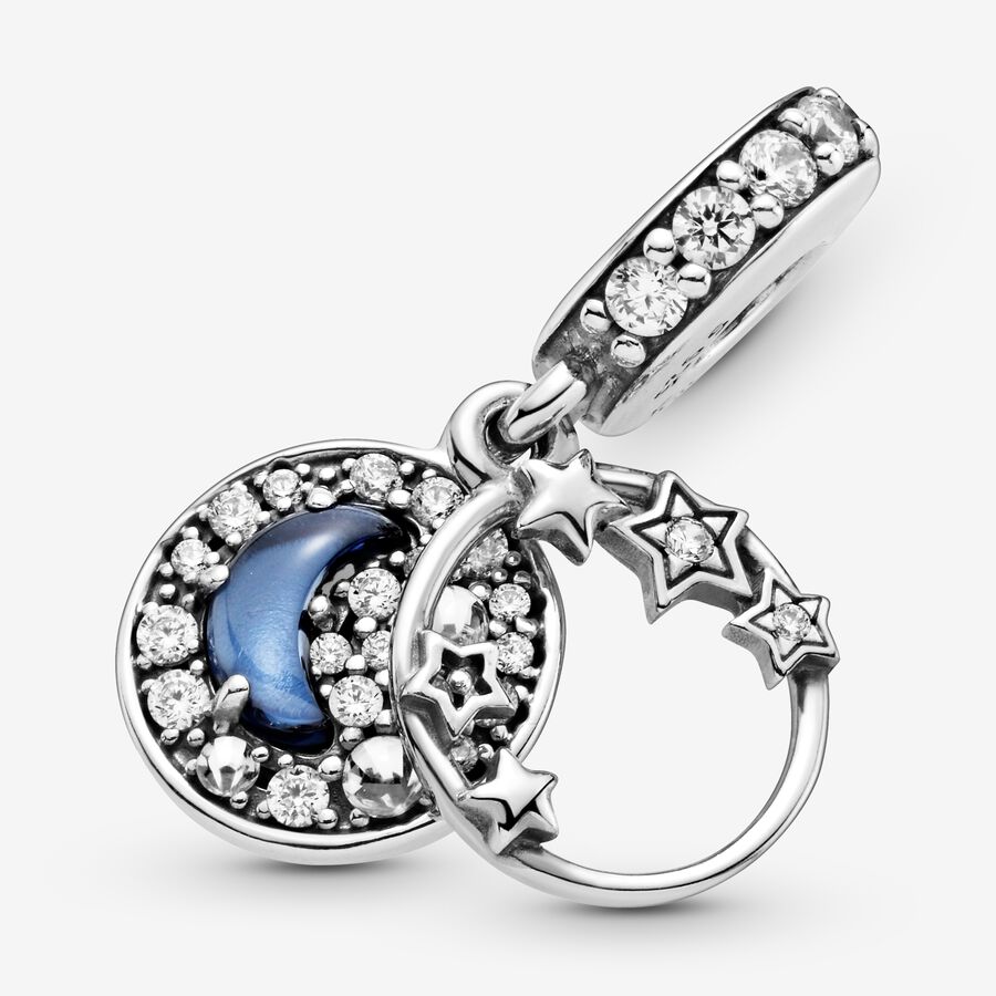 Dangle Charms Pandora Blue Night Sky Crescent Moon & Stars Strieborne | SK132WPCQ